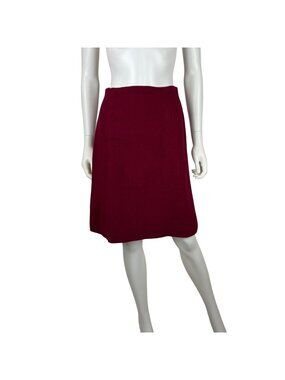 Vintage 60s Burgundy Skirt Womens Extra Small High Waist Wool Knee Length A Line